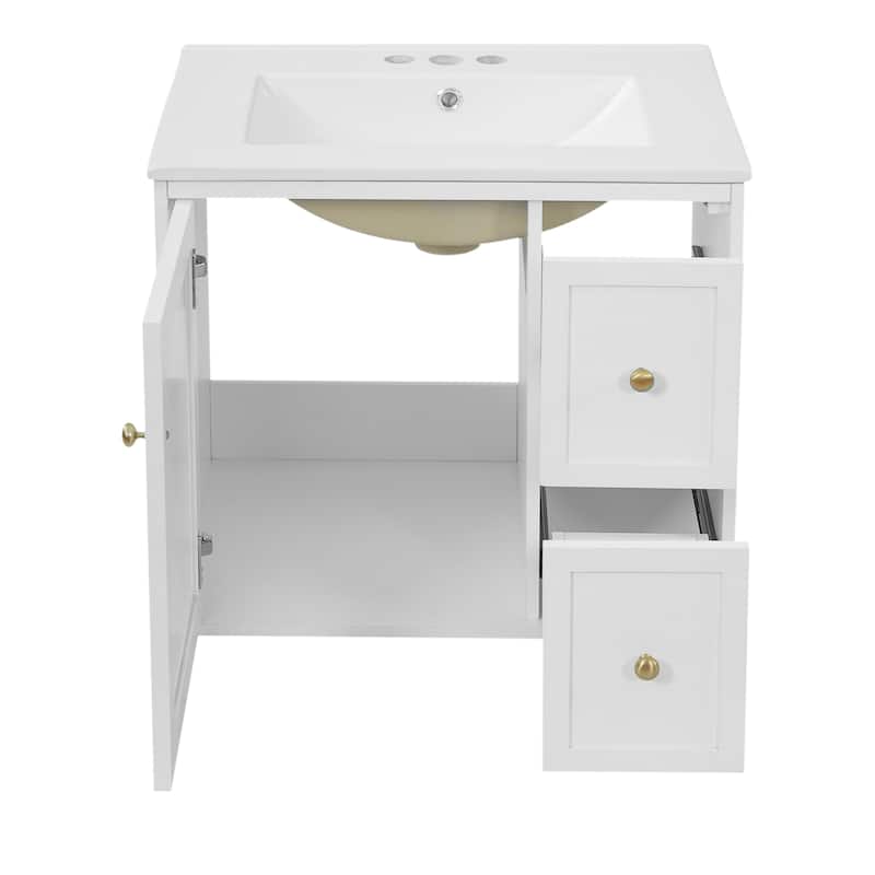 24" Bathroom Vanity Set Wall Mounted for Small Space, Bathroom Cabinet with Ceramic Sink, 2 Drawers and 1 Soft-Close Door