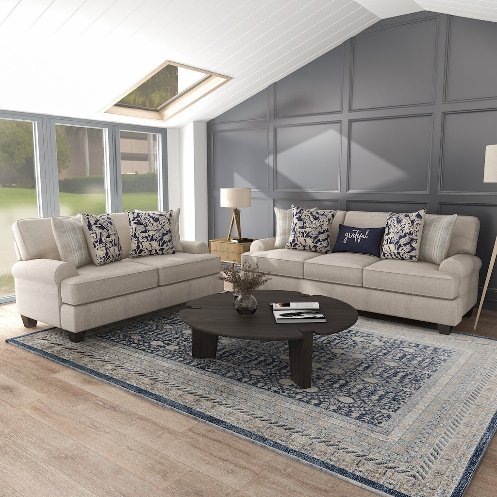 Chestnut Transitional Ivory Chenille 2-Piece Sofa Set by Furniture of America