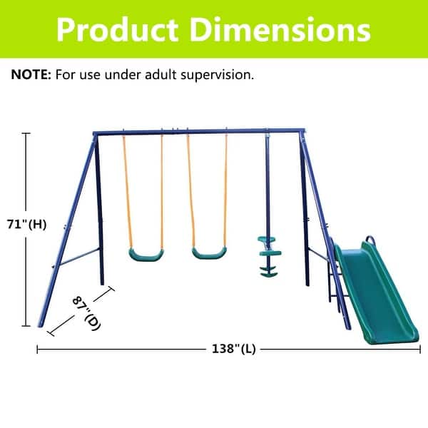 4-in-1 Outdoor Kids Swing Sets w/2 Swings, 1 Glider and 1 Slide