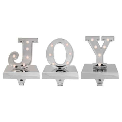 Set of 3 Silver LED Lighted "JOY" Christmas Stocking Holder 6.5"