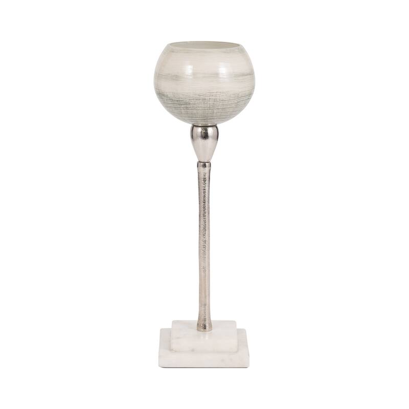 Glass Votive Candle Holder on Marble Stand - Silver