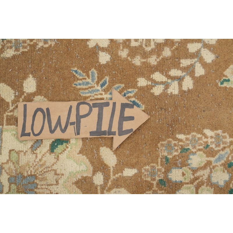 Hand Knotted Oriental 100% Wool Carpet Traditional Floral Brown Kerman Area Rug - 12' 11'' X 9' 6''