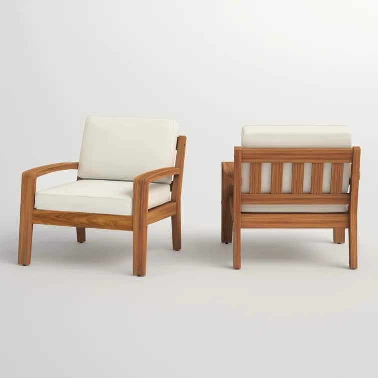 Roomfitters Grenada Solid Acacia Wood Outdoor Club Chair with Cushions