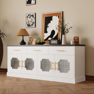 Sideboard Buffet Cabinet with Acrylic Pattern Doors and Gold Handles Bookshelves Bookcase Console Table