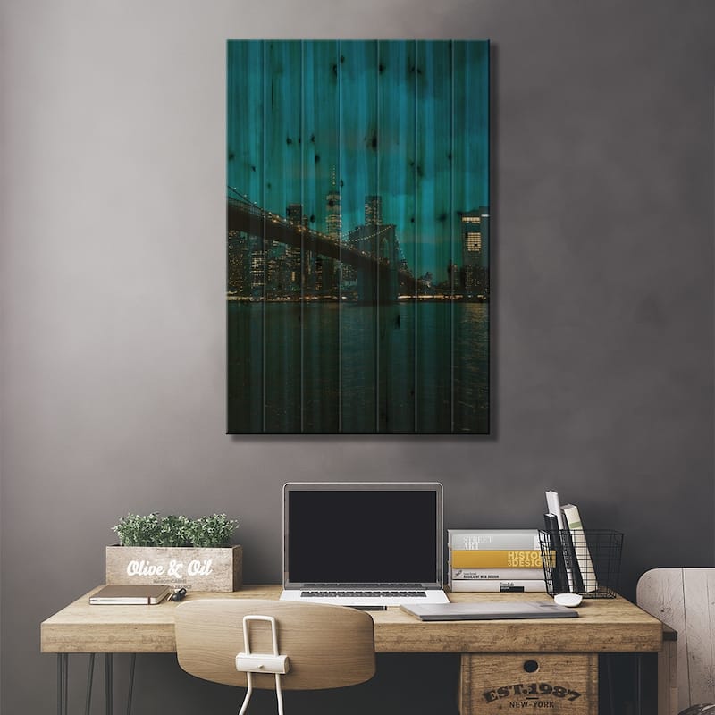NYC Skyline From Dumbo I Print On Wood by Jon Bilous - Multi-Color