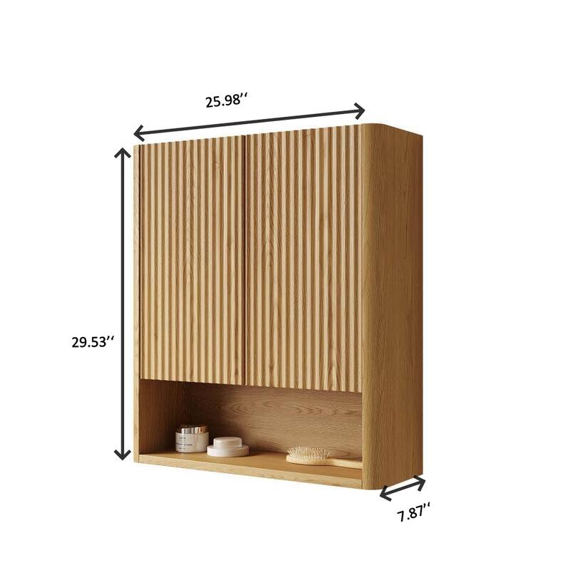 26" Wall-Mounted Striped Bathroom Cabinet, with Doors, Shelf and Open Storage Compartment Over The Toilet Storage Cabinet