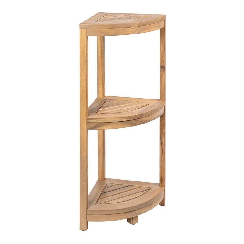 33" Sela 3-Tier Acacia Wood Freestanding Bathroom Corner Shelf - Light Teak