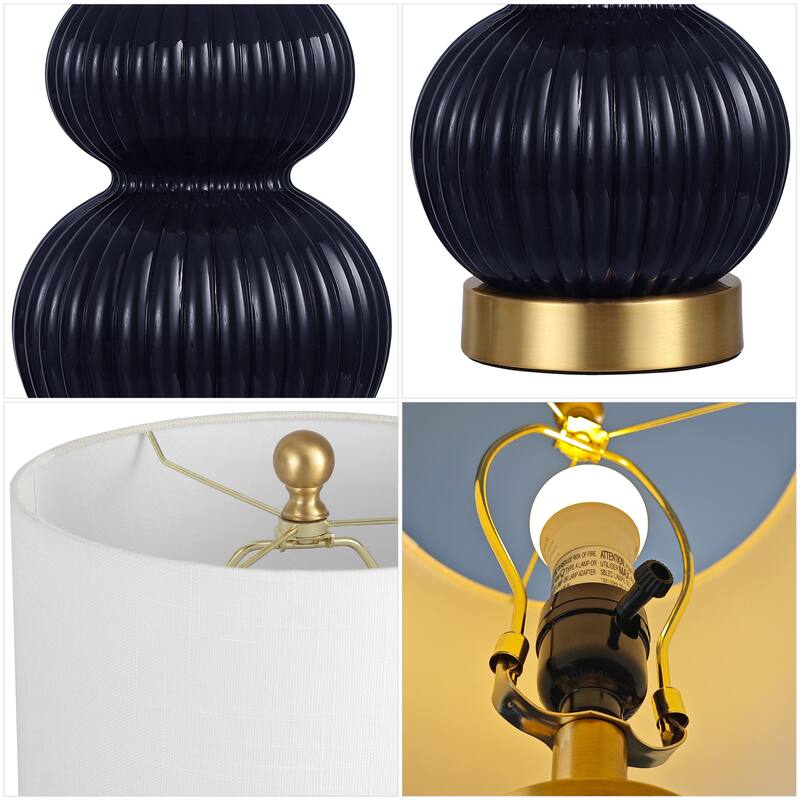 Lorena 20" Ribbed Metal/Glass LED Table Lamp, by JONATHAN Y