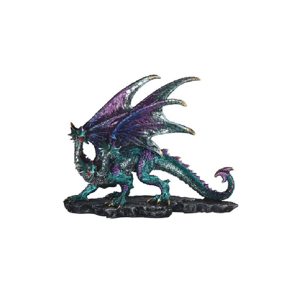 LBK FURNITURE Medieval Three Headed Blue/Purple Dragon Statue 10"W Fantasy Collectible Figurine Tabletop Decorative Ornaments