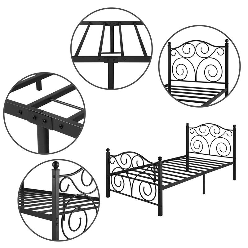 Metal Platform Bed Frame Graceful Scroll Black Iron Bed Frame No Box Spring Needed Platform Bed Frame