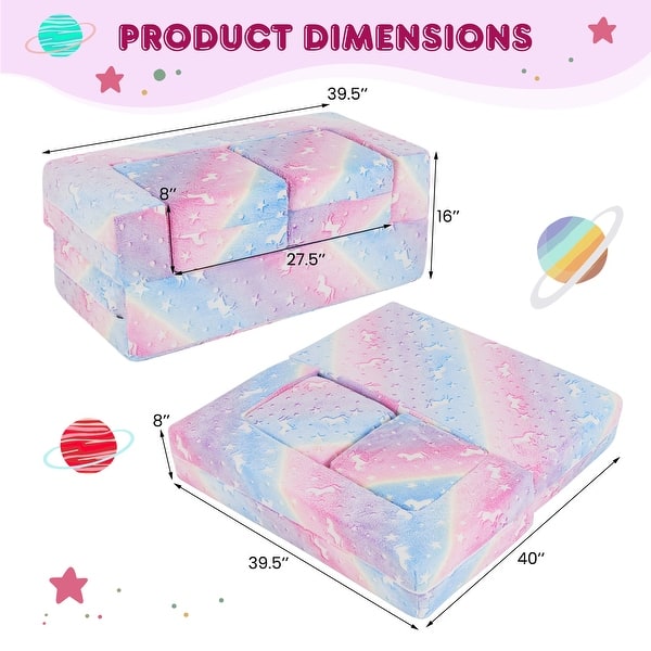 dimension image slide 1 of 3, Two Seater Kids Play Couch with Washable Flannel Cover