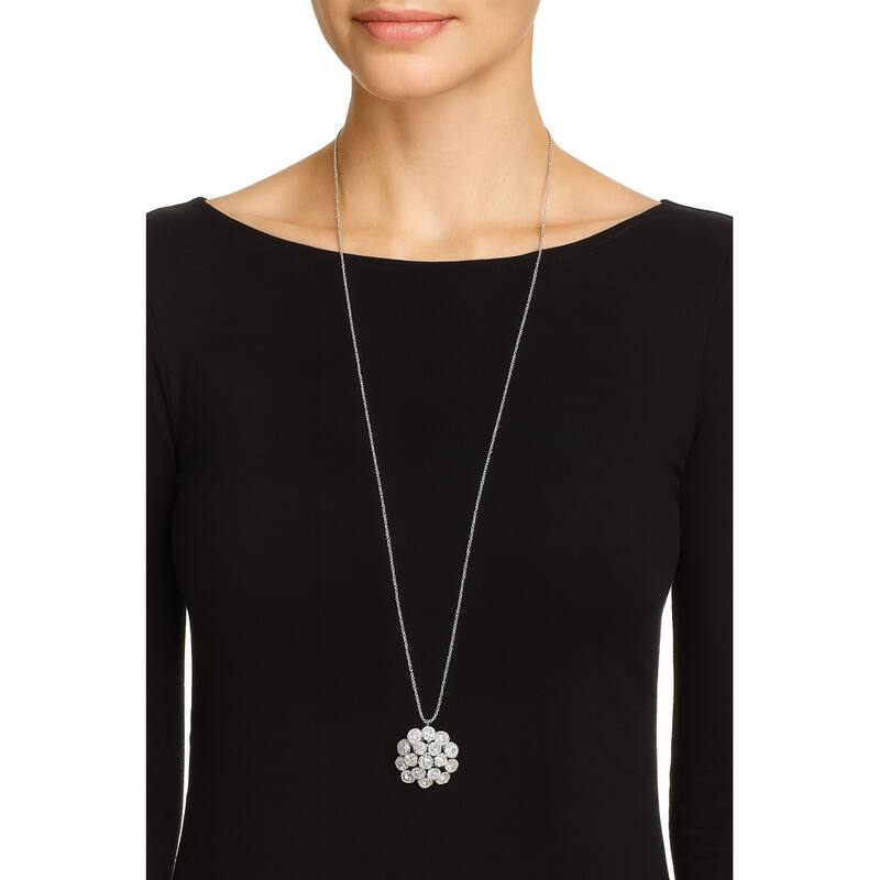 Cubic Zirconia Long Rhodium Flower Pendant