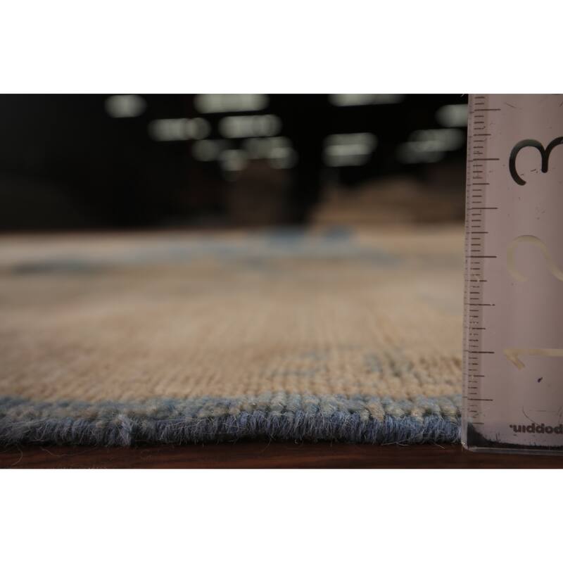 Vegetable Dye Blue Oushak Turkish Area Rug Hand-Knotted Wool Carpet - 8'2" x 9'11"