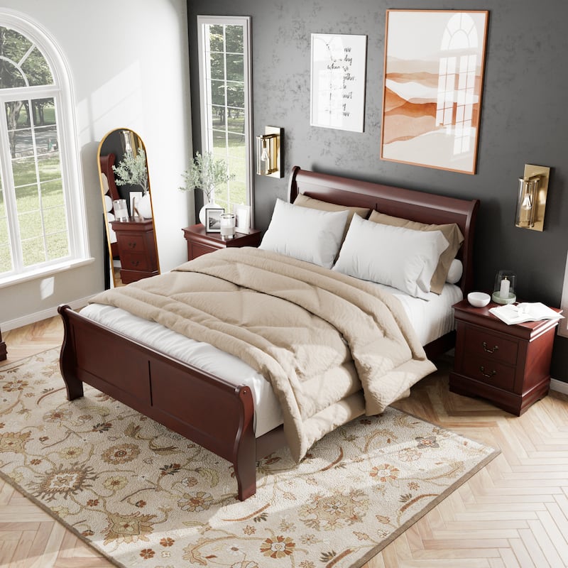 Furniture of America Mayday Modern Solid Wood 2-Piece Queen-size Sleigh Bedroom Set - Cherry
