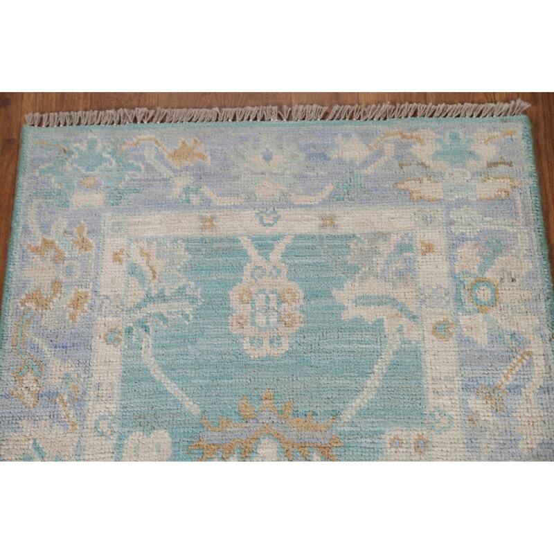 Hand Knotted Oriental 100% Wool Carpet Transitional Floral Navy Blue & Blues Oushak Area Rug - 2' 11'' X 2' 0''