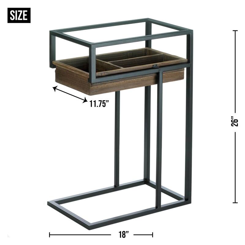 26" Brown and Black Contemporary Side Table with Slide Out Drawer