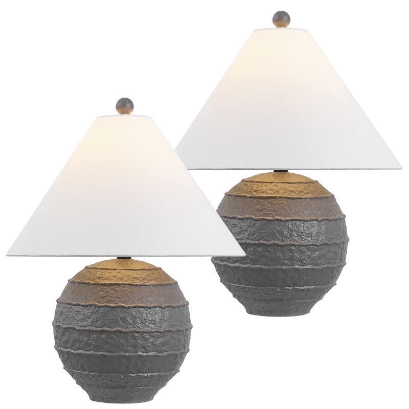 Archer 21" Resin/Metal Ridged LED Table Lamp, (Set of 2), By JONATHAN Y - Gray