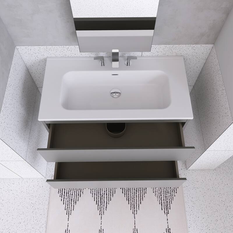 Floating Integrated Bathroom Vanity with Ceramic Sink, Three Faucet Holes