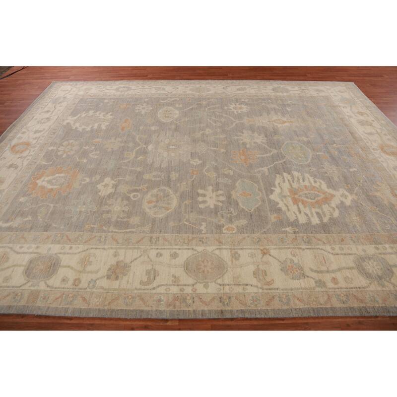 Hand Knotted Oriental 100% Wool Carpet Transitional All-Over Greys & Charcoal Oushak Area Rug - 11' 11'' X 9' 0''