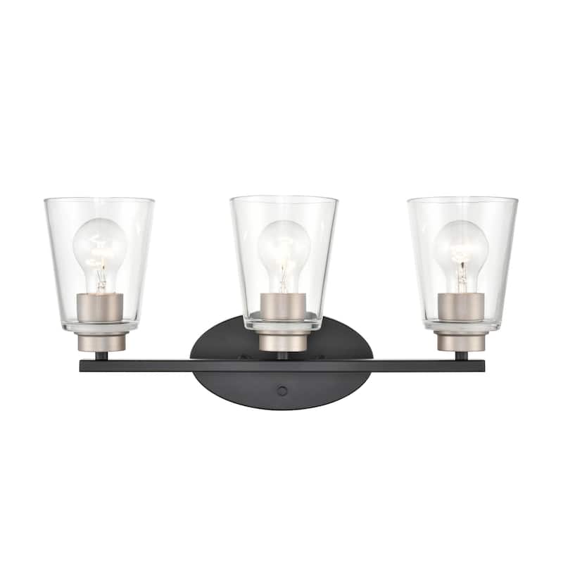 929 Lighting 3 Light Matte Black/Satin Nickel Bathroom Vanity Fixture with Clear Glass Shades - Matte Black/Satin Nickel - Matte Black/Satin Nickel