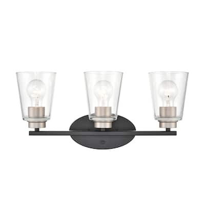 929 Lighting 3 Light Matte Black/Satin Nickel Bathroom Vanity Fixture with Clear Glass Shades - Matte Black/Satin Nickel