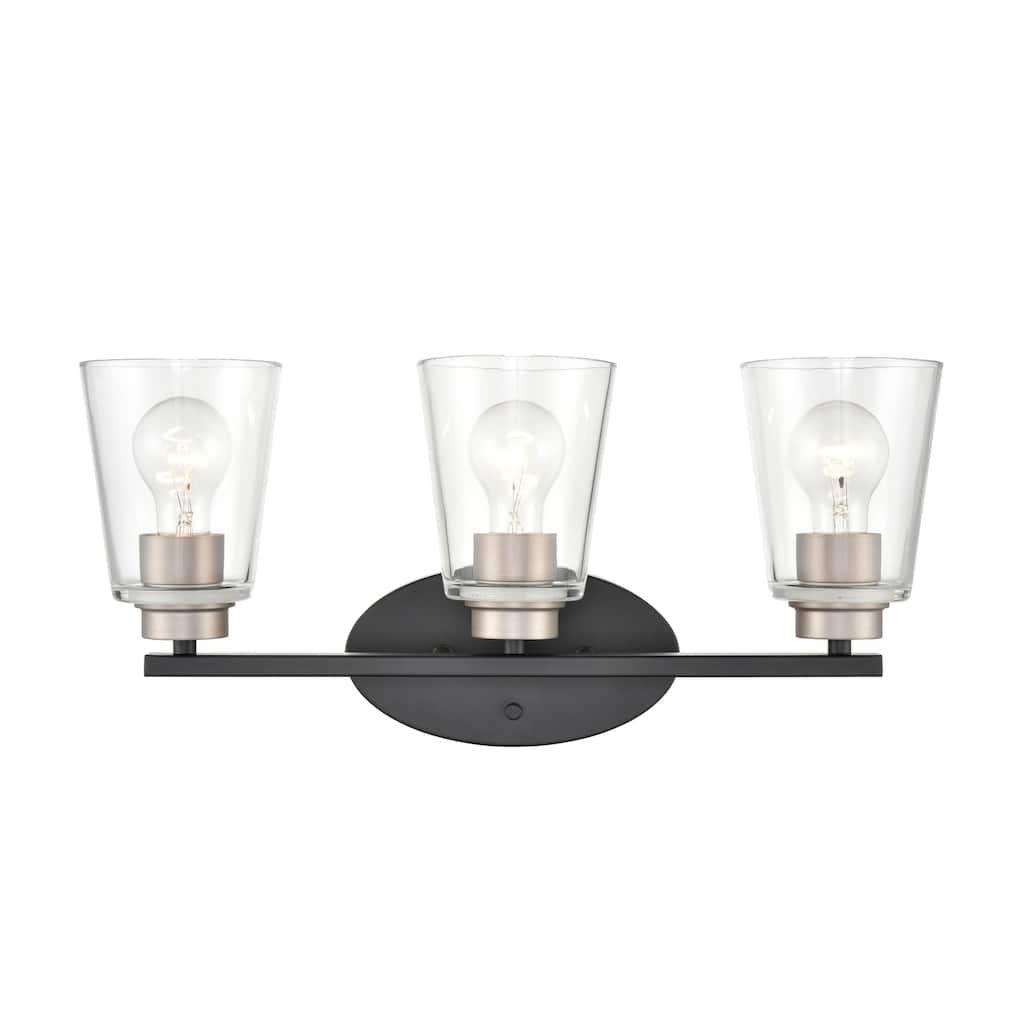 929 Lighting 3 Light Matte Black/Satin Nickel Bathroom Vanity Fixture with Clear Glass Shades - Matte Black/Satin Nickel