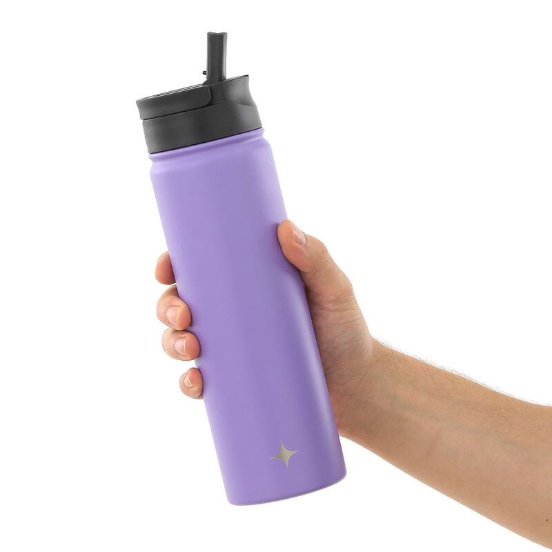 JoyJolt Triple Insulated Stainless Steel Water Bottle with Flip Lid & Sport Straw Lid - 22 oz