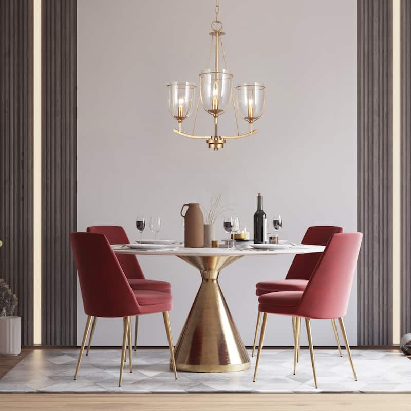 Modern 3-Light Goblet Glass Chandeliers Gold Frame Hanging Lights for Dining Room - D19'' x H82''