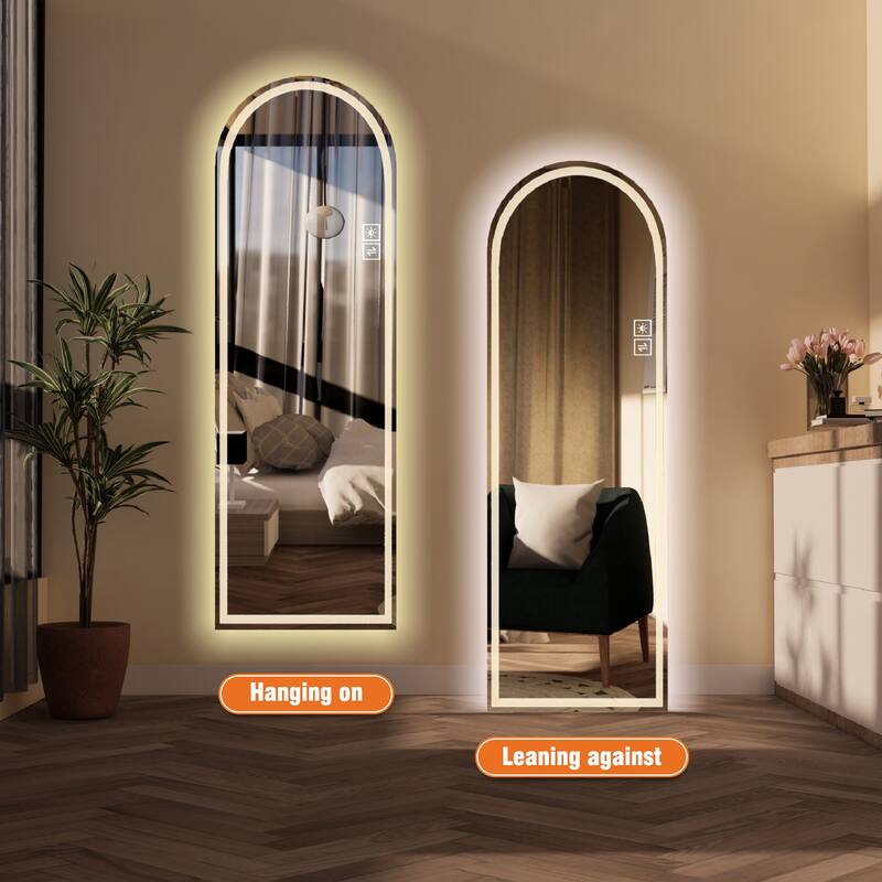 65" x 21" Arch Design LED Full Length Mirror ,Dimmable, High Definition & Explosion-Proof, Full-Length Standing or Wall-Mounted