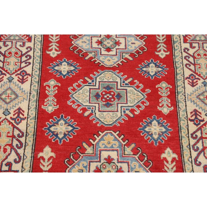 Traditional Red Kazak Foyer Rug Handmade Wool Carpet - 3'4" x 4'11"