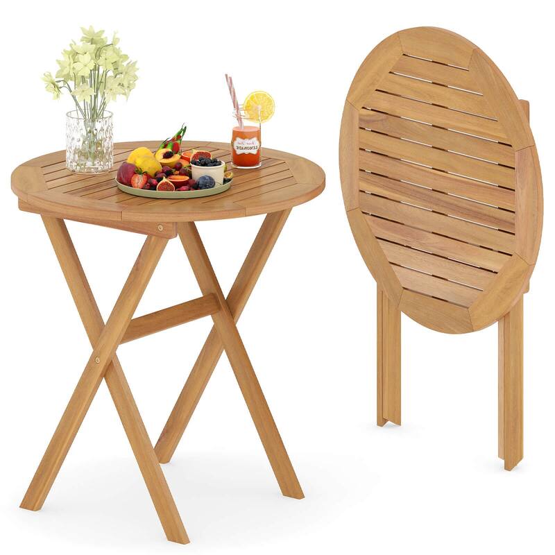 Costway Outdoor Side Table with Slatted Tabletop & X-Shaped Structure - See Details - Natural - See Details
