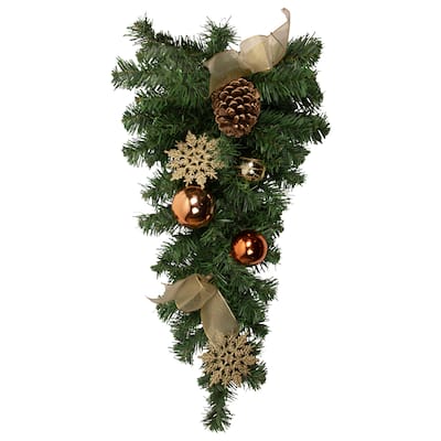 26" Ornaments Bows Artificial Christmas Teardrop Swag Unlit