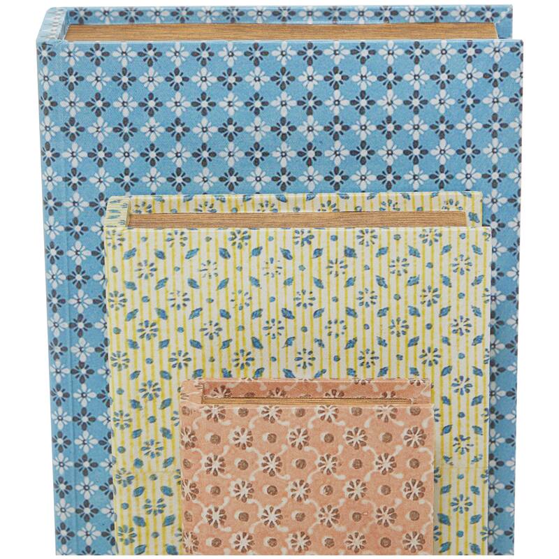 Burlap Leather Canvas Book Box Various Designs (Set of 3)