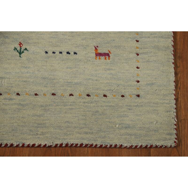 Hand Knotted Oriental 100% Wool Carpet Tribal Animal Pictorial Green Gabbeh Area Rug - 4' 11'' X 2' 10''