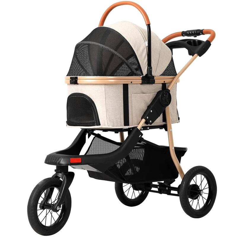 3 in1 Folding Dog/Cat Stroller for Medium Small Pets - Khaki
