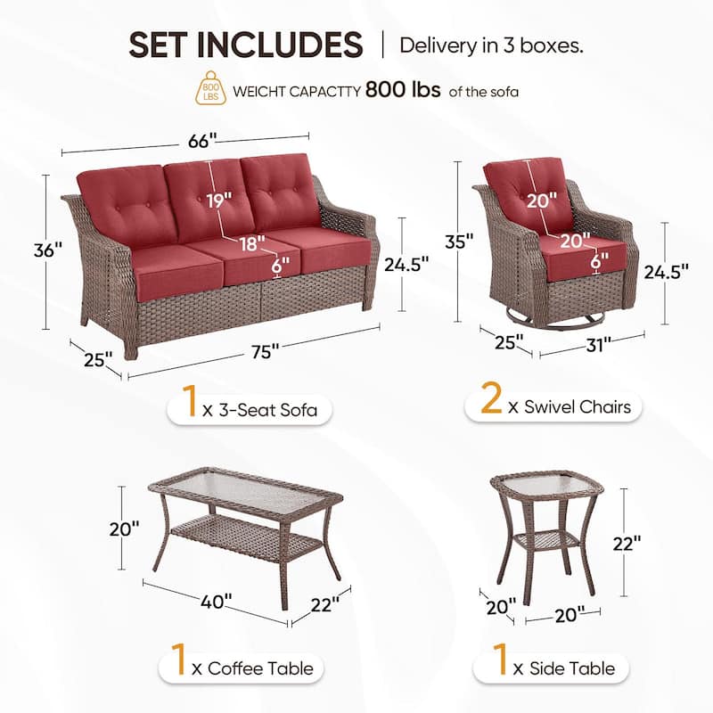 Pocassy Wicker Sofa Chair Set for Garden