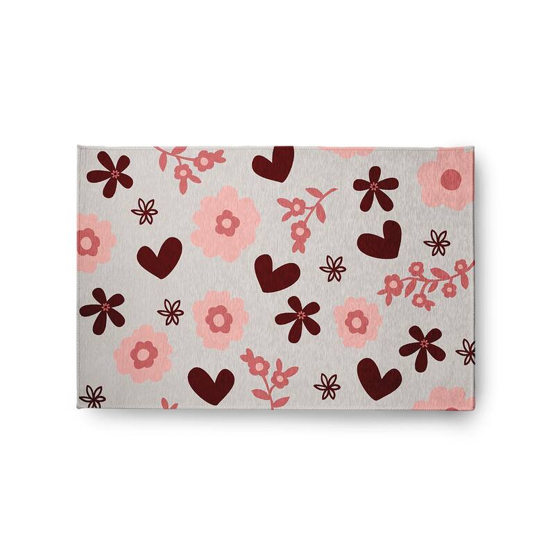 Flowery Love Valentines Chenille Indoor/Outdoor Rug - Grey - 2' x 3'
