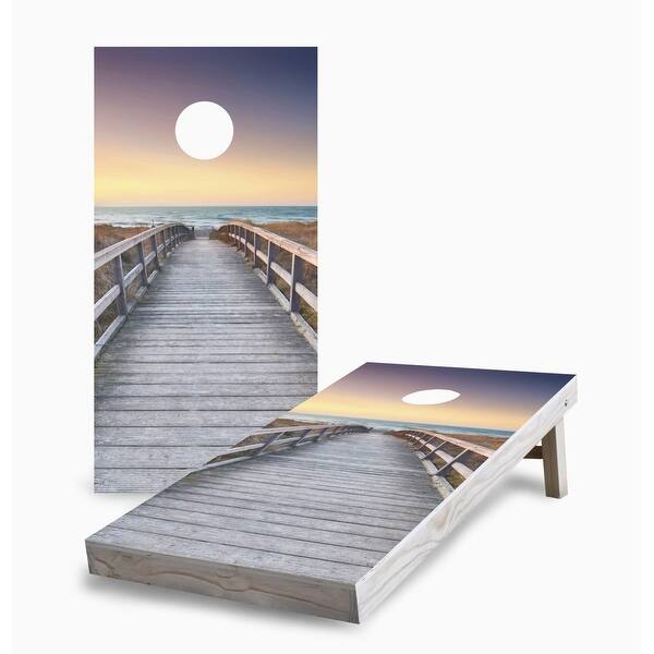 slide 2 of 7, Sunrise Beach Boardwalk Cornhole Game (Choose Wraps or Boards) 2x4 Boards (24" x 48") - Include ALL Accessories