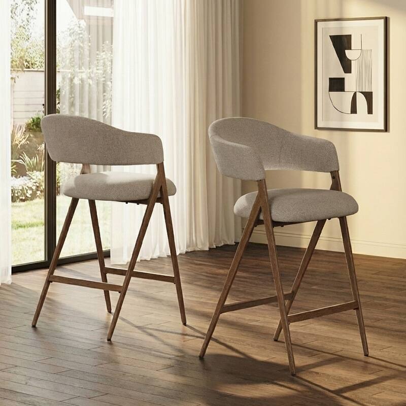 Ergonomic Counter Height Bar Stools with Curved Backrest & Breathable Fabric