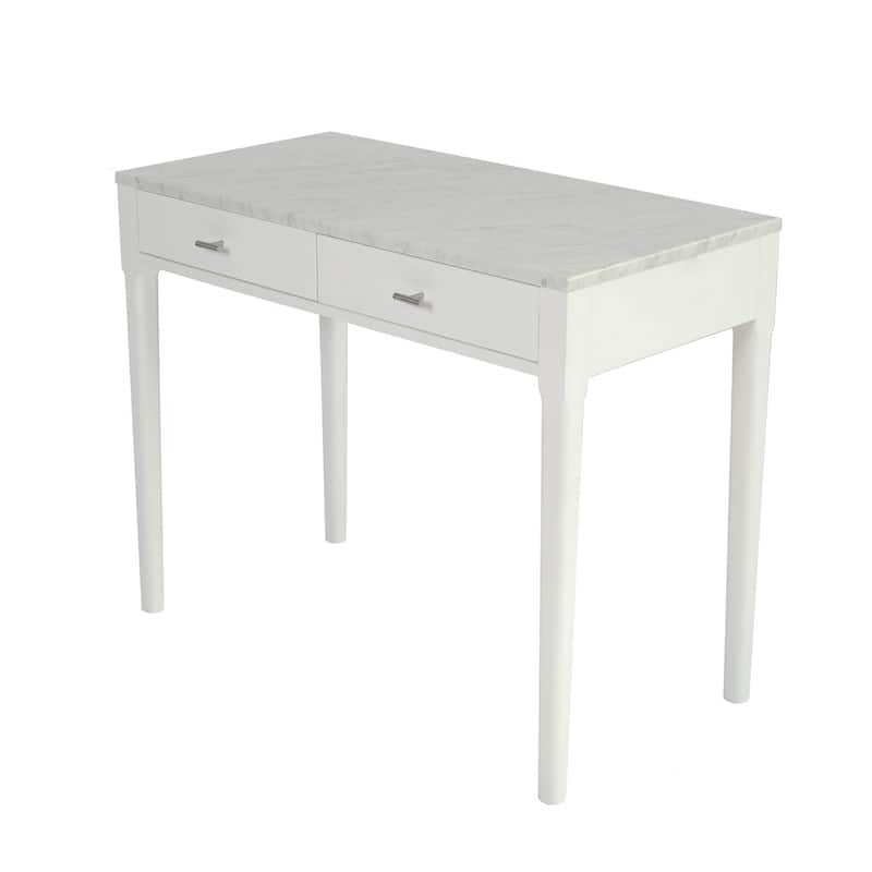 Meno 36" Rectangular Italian Carrara White Marble Console Table with Legs