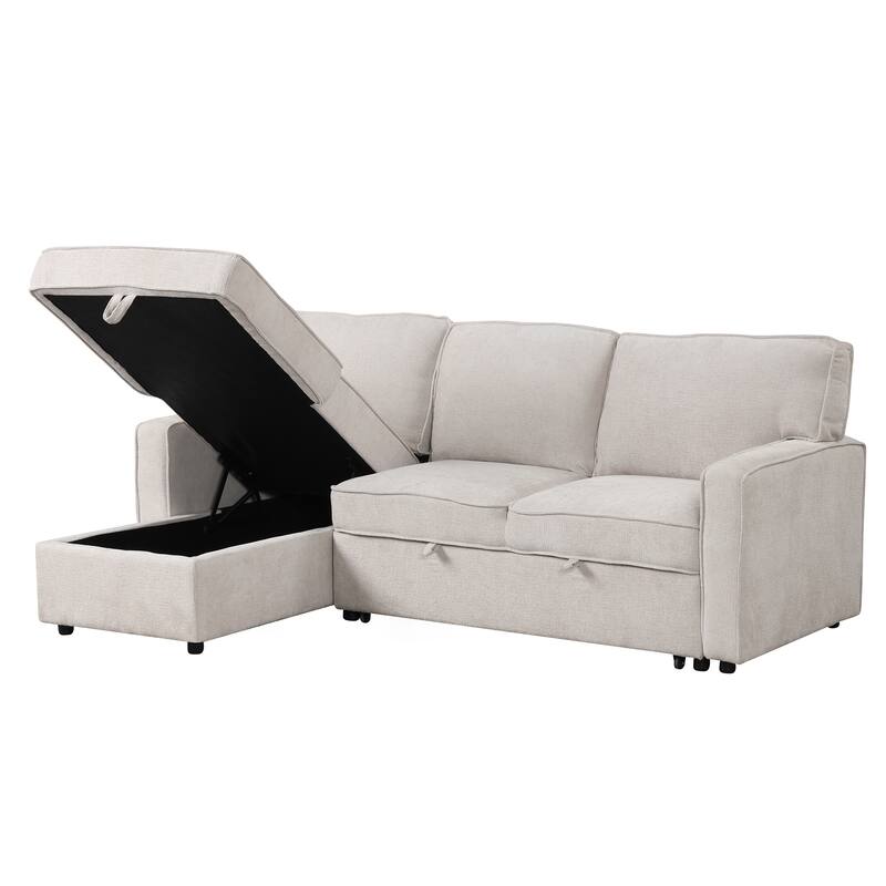 L-Shaped Convertible Sleeper Sectional Sofa with Pull Out Bed and Storage Chaise, Modular Couch Bed with Cup Holder, USB Ports