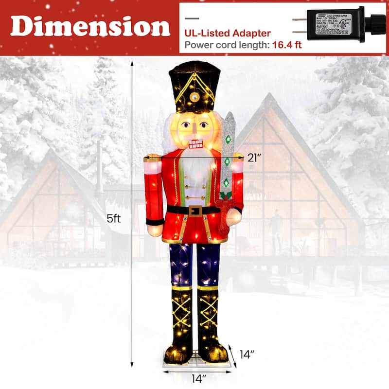 Costway 1/2 PCS 5 FT Lighted Nutcracker Soldier Outdoor Christmas - as pic shows