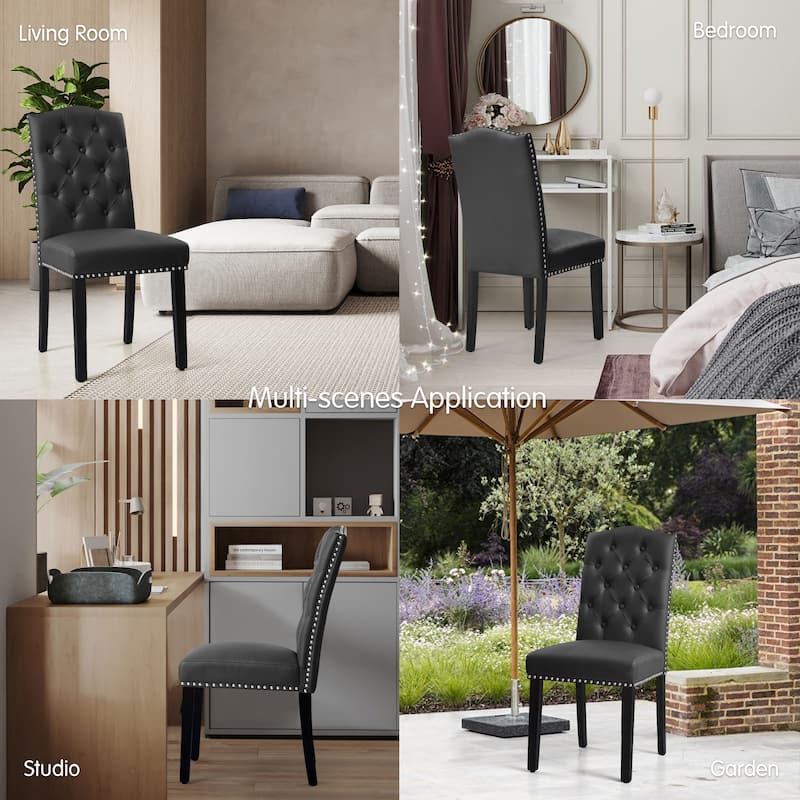 Subrtex (Set of 2) Leather Dining Chair with Riveted Button Decoration