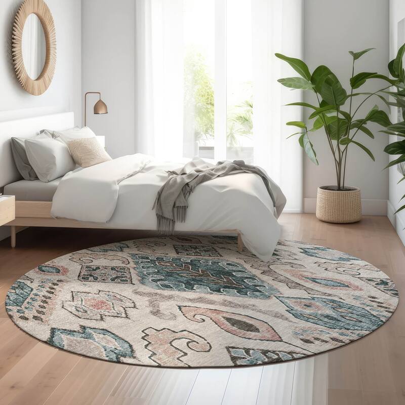 Premium Washable Super Soft Global Moroccan Mayfield Rug - Beige - 8' x 8' - Round
