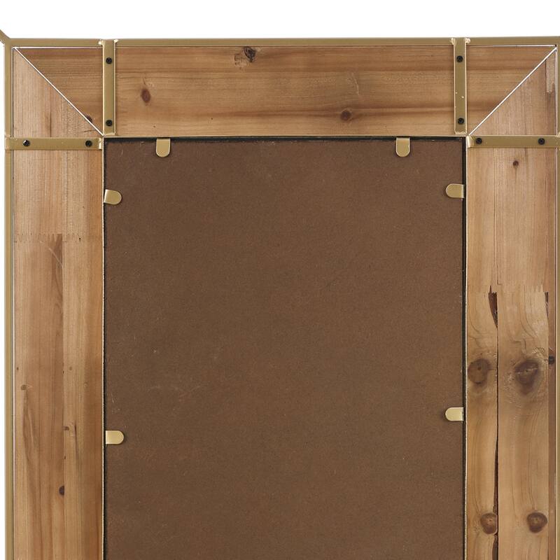 Gold Metal and Natural Wood Rectangular Frame Accent Wall Mirror - 31.89" H x 24.02" W x 1.96" D - 31.89" H x 24.02" W x 1.96" D