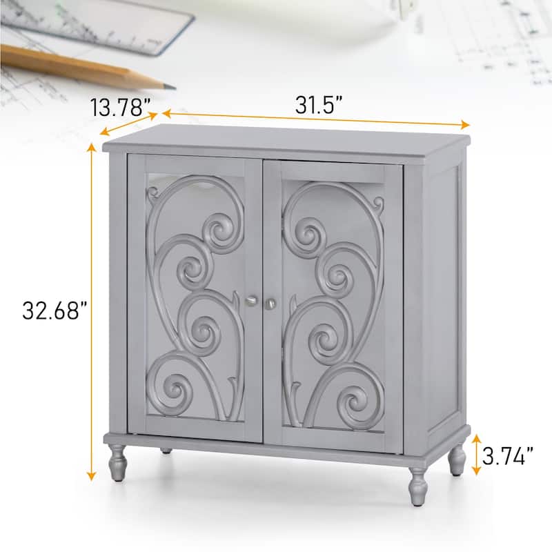 Sophia & William Silver 2-Door Fujimori Mirror Accent Storage Cabinet