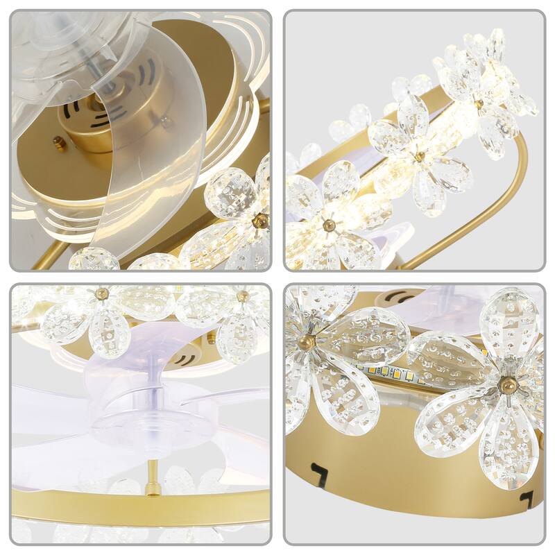 20" Modern Crystal Garland Ceiling Fan 6-Speed Dimmable Flush Mount Ceiling Fan with Remote and APP Control