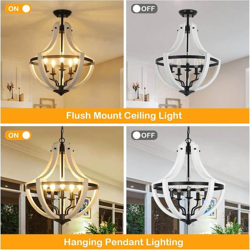 5-Light White Wood Chandeliers