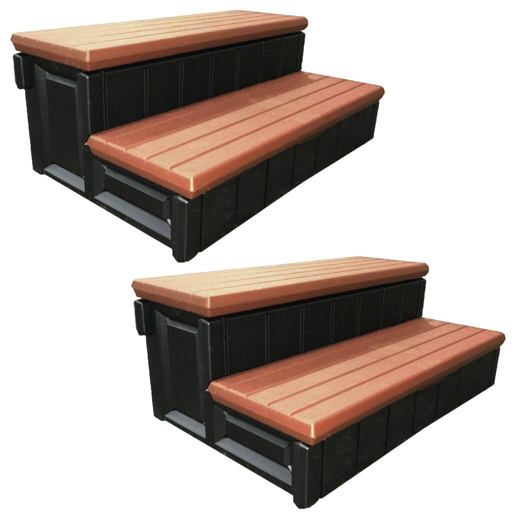 Confer Plastics Leisure Accents Deluxe 36"W Spa Hot Tub Steps, Redwood (2 Pack) - 45.4
