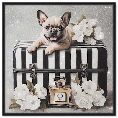 Frenchie Luggage Flowers Canvas by Art Remedy